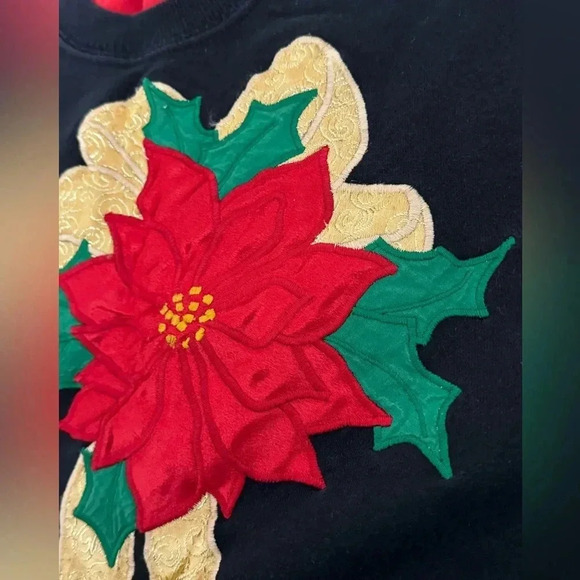 Vintage Grandma Ugly Christmas Sweater Holiday Poinsettia Sweatshirt 90’s - Picture 3 of 9